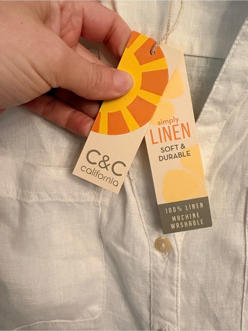 C&C California White Cropped Short Sleeve Linen Button-Down Shirt Blouse Top - Picture 4 of 5